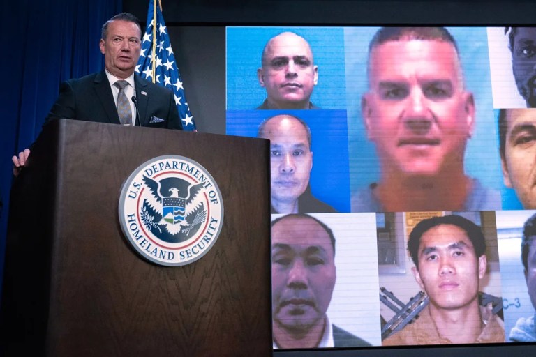 Acting director of U.S. Immigration and Customs Enforcement Todd Lyons, speaks during a news conference at ICE Headquarters in Washington, Wednesday, May 21, 2025.