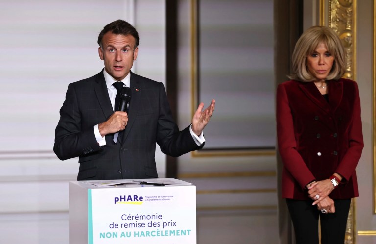 Emmanuel Macron dismisses viral video of wife pushing him as a ‘joke’