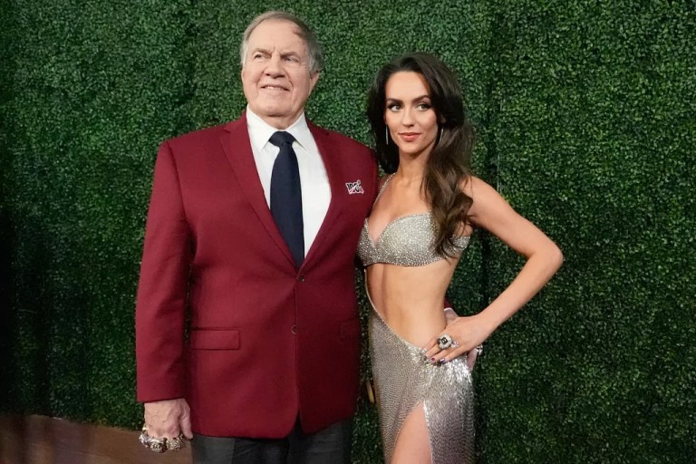Former NFL head coach Bill Belichick and girlfriend Jordon Hudson, pose on the red carpet at the NFL Honors award show ahead of the Super Bowl 59 football game, Thursday, Feb. 6, 2025, in New Orleans.