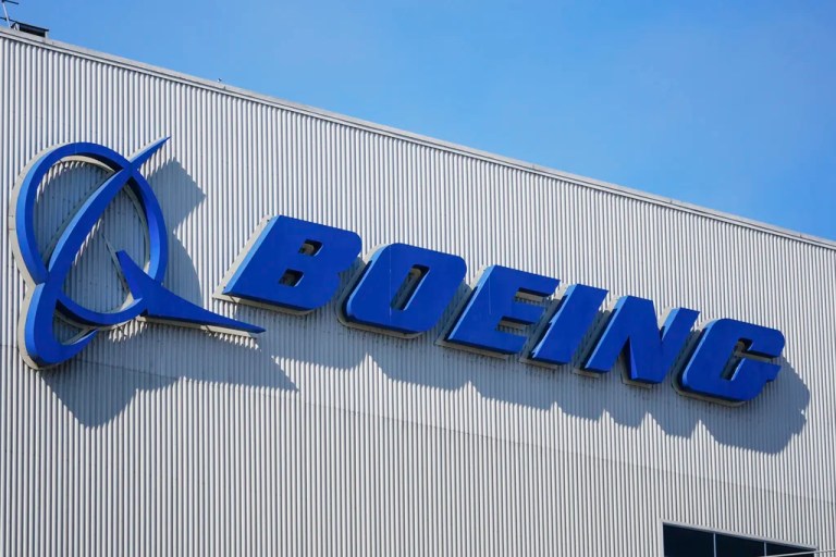 The Boeing logo is displayed at the company's factory, Sept. 24, 2024, in Renton, Washington.