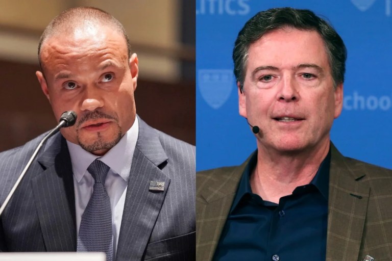FBI Deputy Director Dan Bongino, left, and former FBI Director James Comey, right.