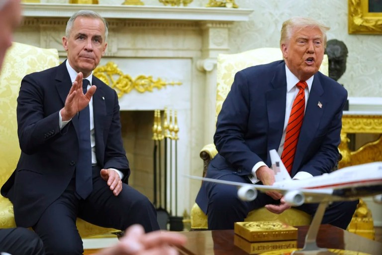 President Donald Trump meets Canadian Prime Minister Mark Carney in the Oval Office of the White House, Tuesday, May 6, 2025, in Washington.