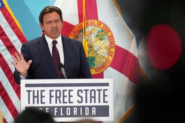 Florida Gov. Ron DeSantis speaks during a public event where he announced he would sign a bill banning the use of fluoride in public water systems, Tuesday, May 6, 2025, in Miami.