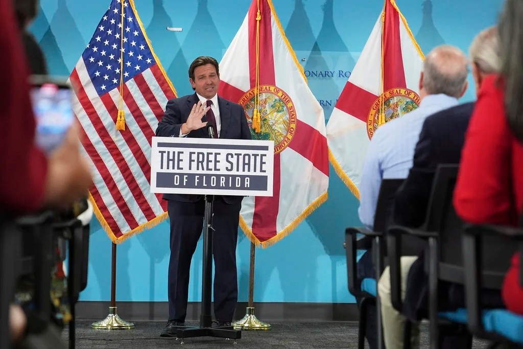 Florida Gov. Ron DeSantis speaks during a public event where he announced he would sign a bill banning the use of fluoride in public water systems, Tuesday, May 6, 2025, in Miami. 