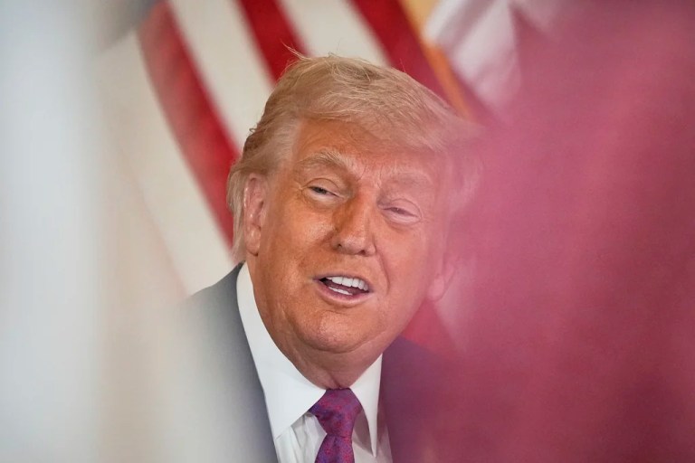 President Donald Trump speaks during a business roundtable, Thursday, May 15, 2025, in Doha, Qatar.