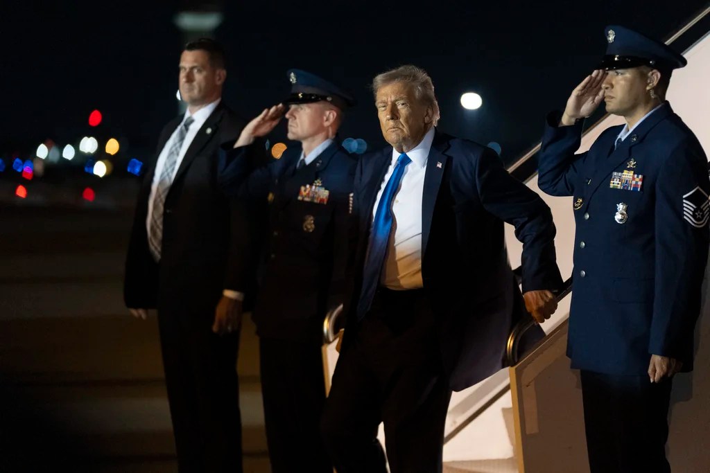 President Donald Trump arrives at Palm Beach International Airport in West Palm Beach, Fla., Thursday, May 1, 2025.