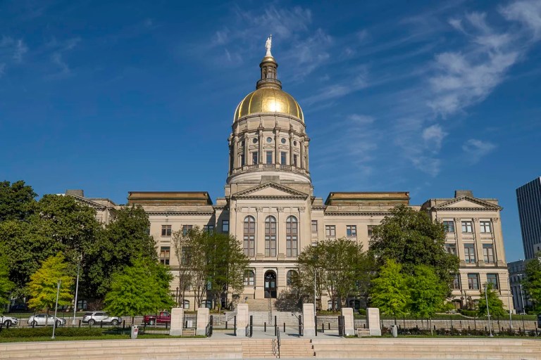 The Georgia State Capitol is seen from Liberty Plaza in downtown Atlanta, April 6, 2020.
