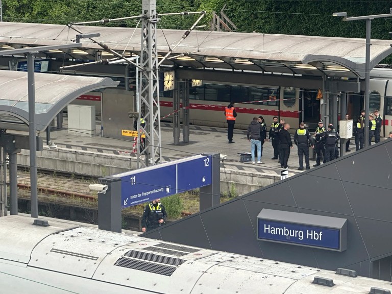 Police at the scene of a stabbing at Hamburg Central Station in Hamburg, Germany, Friday, May 23, 2025.