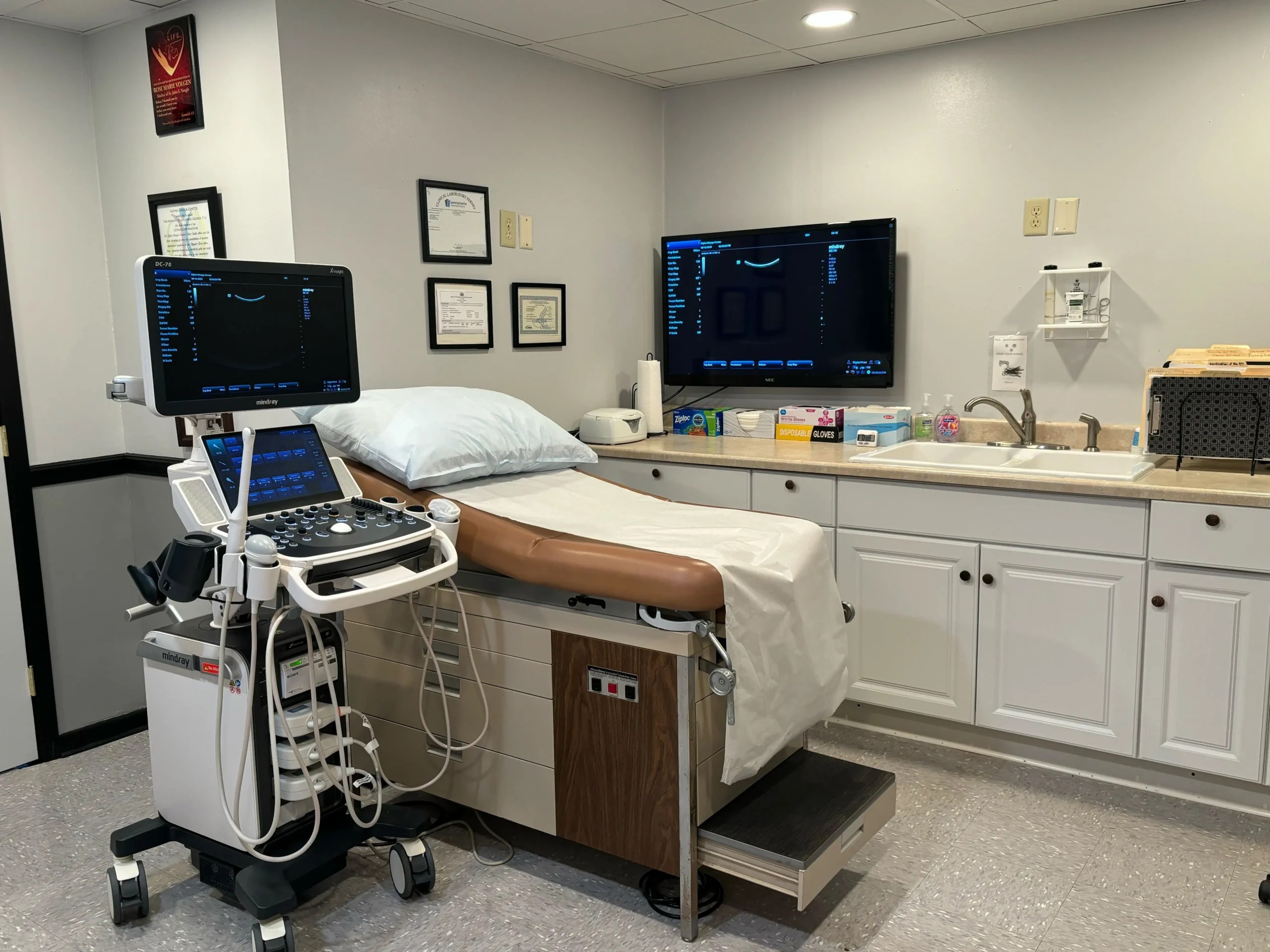 An ultrasound room at a Promise of Life Network clinic in northwestern Pennsylvania, provided by center director Sarah Bowen