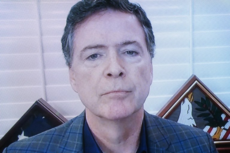 Former FBI director James Comey testifies via videoconference.