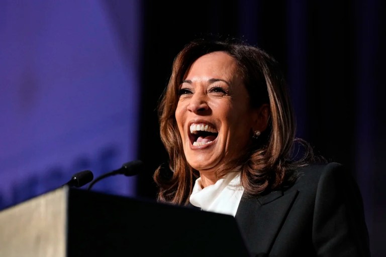 Former Vice President Kamala Harris delivers the keynote speech at the Emerge 20th Anniversary Gala in San Francisco, Wednesday, April 30, 2025.