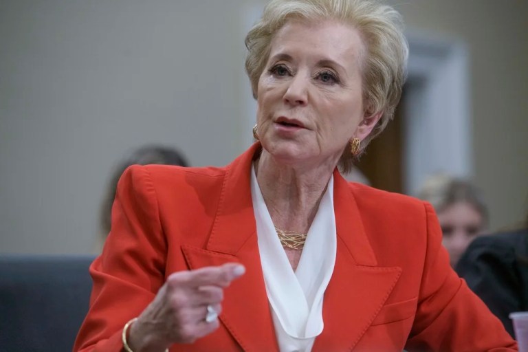Secretary of Education Linda McMahon testifies before a House Committee on Appropriations subcommittee budget hearing on the US Department of Education on Capitol Hill, Wednesday, May 21, 2025, in Washington.