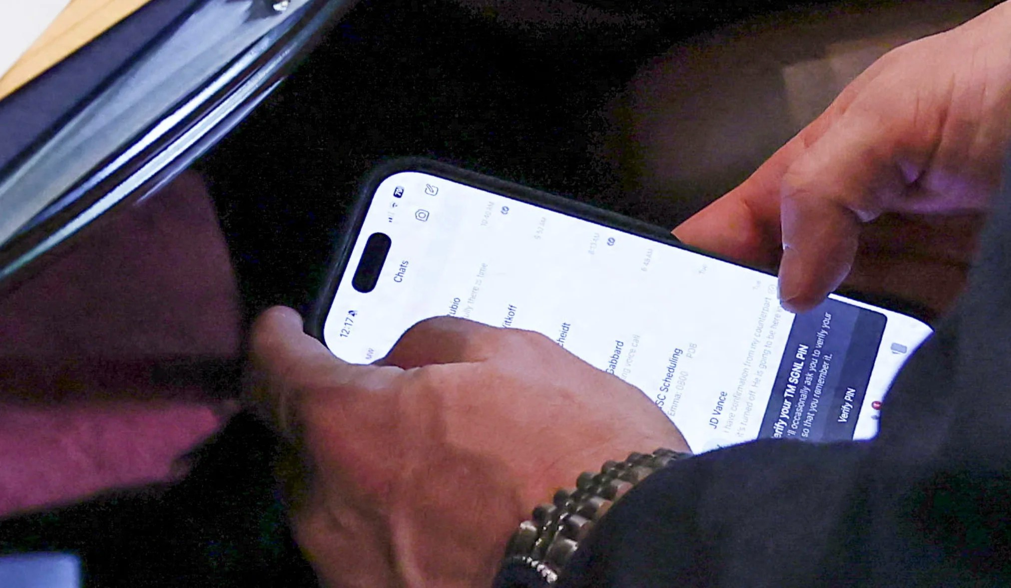 A zoom-in of the messages Waltz was scrolling. JD Vance can clearly be seen (Reuters)