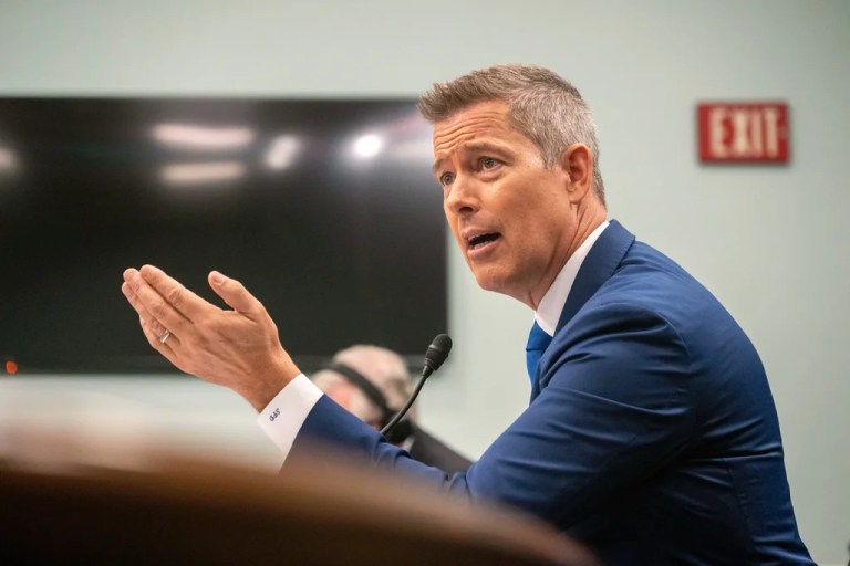 Secretary of Transportation Sean Duffy testifies in front of a House Committee on Appropriations Subcommittee budget hearing, Wednesday, May 14, 2025, in Washington.