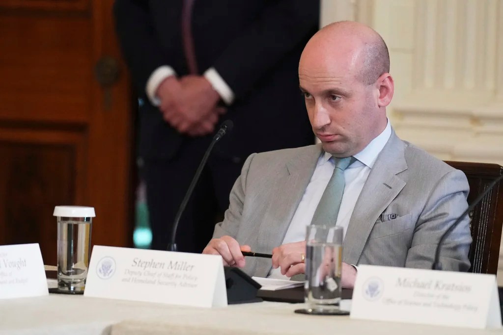 White House Deputy Chief of Staff Stephen Miller attends a Make America Healthy Again (MAHA) Commission Event in the East Room of the White House, Thursday, May 22, 2025, in Washington.