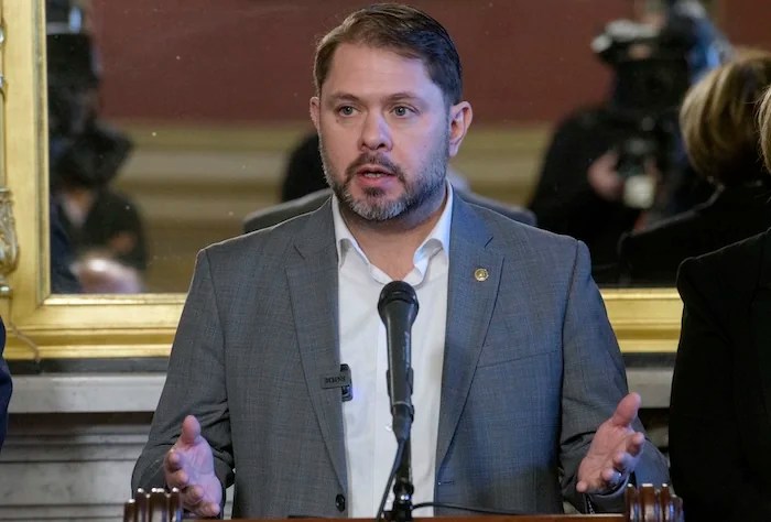 Sen. Ruben Gallego, D-N.M., speaks during a press conference on Medicare Negotiated Prescription Drug Prices, at the Capitol, Wednesday, Jan. 22, 2025, in Washington. (AP Photo/Rod Lamkey, Jr.)