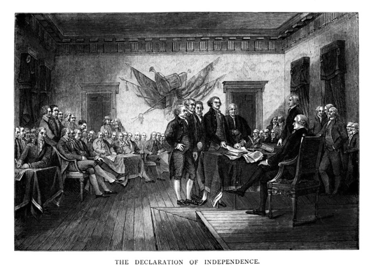 Founding Fathers of the United States sign the Declaration of Independence.