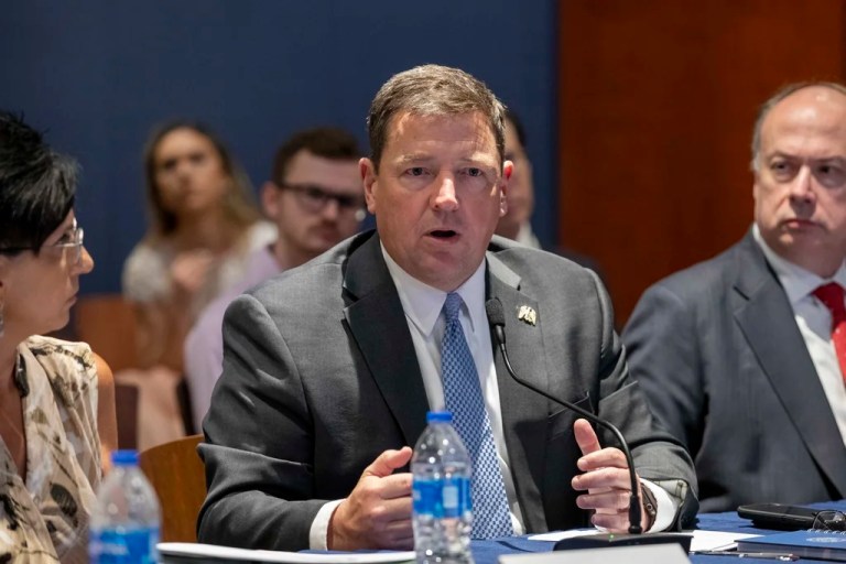 Ed Martin speaks at an event hosted by former Rep. Matt Gaetz at the Capitol in Washington, Tuesday, June 13, 2023.