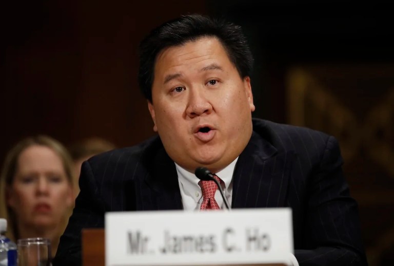 James Ho testifies during a Senate Judiciary Committee hearing on nominations on Capitol Hill in Washington, Wednesday, Nov. 15, 2017. Ho has been nominated to be United States Circuit Judge For The Fifth Circuit. (AP Photo/Carolyn Kaster)