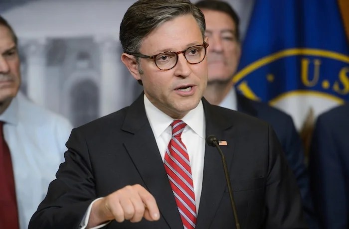 Speaker of the House Mike Johnson, R-La., speaks during a news conference at the Capitol, Tuesday, May 20, 202