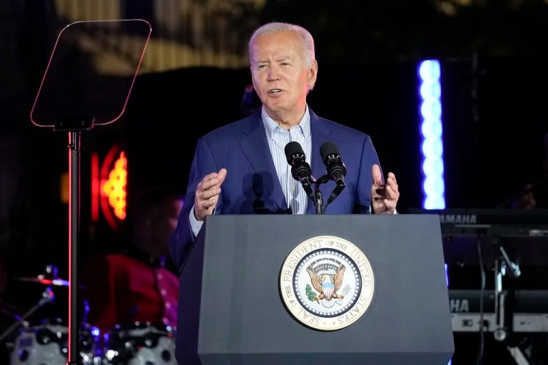 President Joe Biden speaks during a Juneteenth concert on the South Lawn of the White House in Washington, Monday, June 10, 2024.