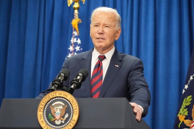 President Joe Biden speaks to the media about today's hostage release at Royal Missionary Baptist Church in North Charleston, S.C., Sunday, Jan. 19, 2025. Three Israeli hostages released from Gaza have been handed over to Israeli forces there in the first test of a fragile ceasefire between Israel and Hamas. Later on Sunday, Israel is expected to release around 90 Palestinian prisoners. (AP Photo/Stephanie Scarbrough)