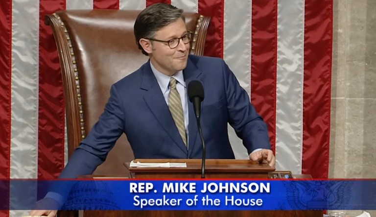 In this image from video, Speaker of the House Mike Johnson, R-La., announces the final vote total after the House of Representatives passed President Donald Trump's big bill of tax breaks and program cuts after an all-night session at the U.S. Capitol in Washington, Thursday, May 22, 2025. (House Television via AP)