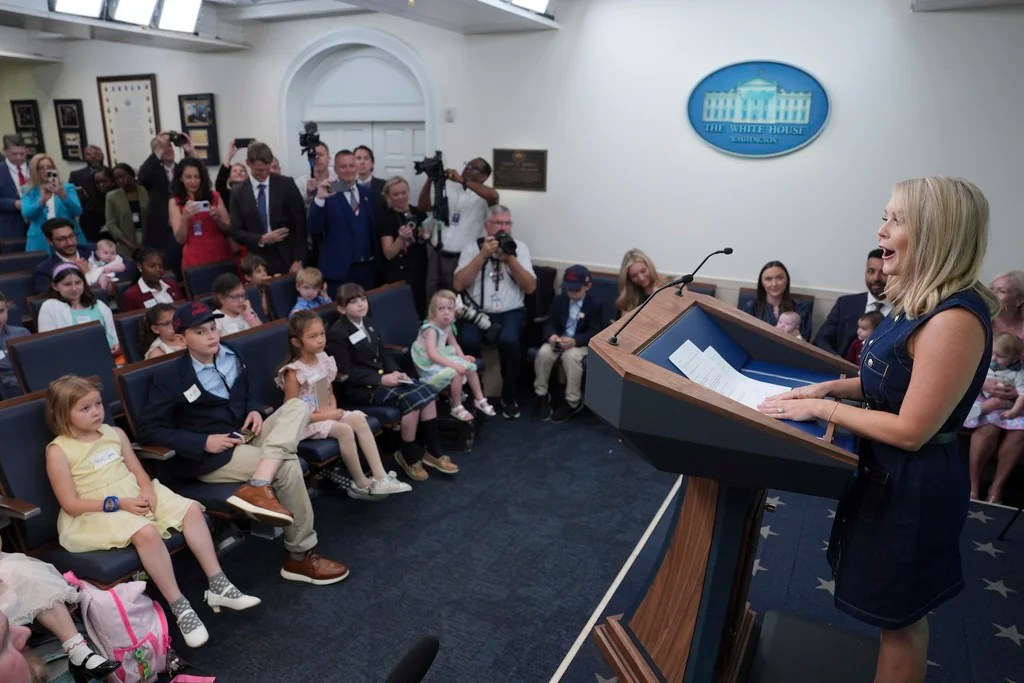 Karoline Leavitt fields questions from children during Take Our Daughters and Sons to Work Day