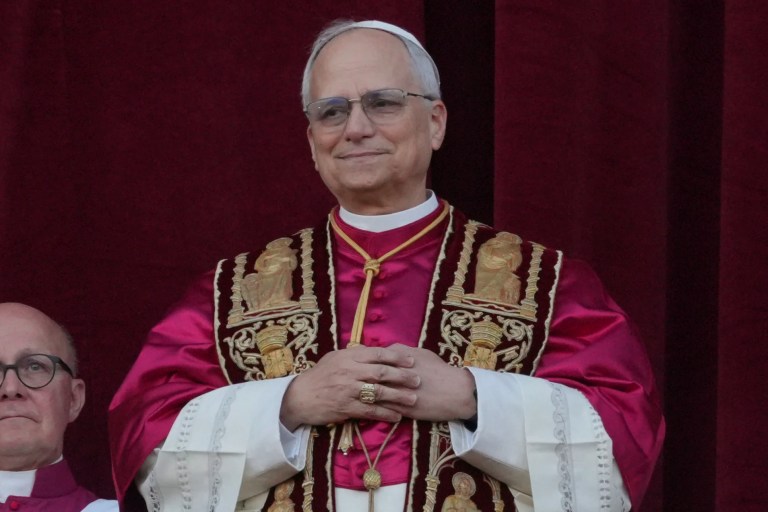 Newly elected Pope Leo XIV appears on the balcony of St. Peter's Basilica at the Vatican, Thursday, May 8, 2025.