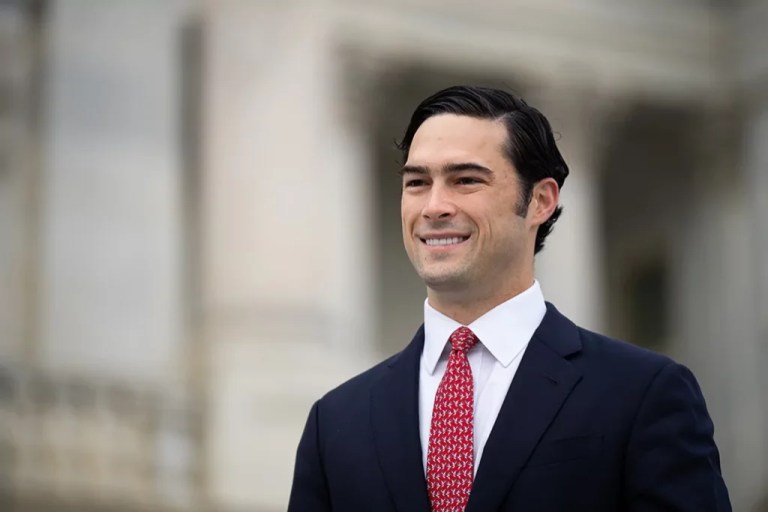 Rep. Brandon Gill (R-TX) poses for a photo on the House steps after freshman members of Congress posed for their class photo on the House steps of the Capitol on Nov. 15, 2024.