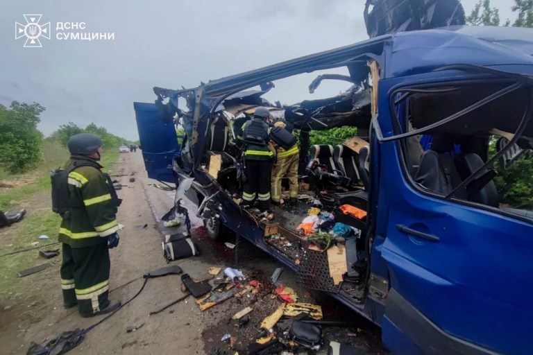 A Russian drone strike in northeastern Ukraine kills 9 people, officials say