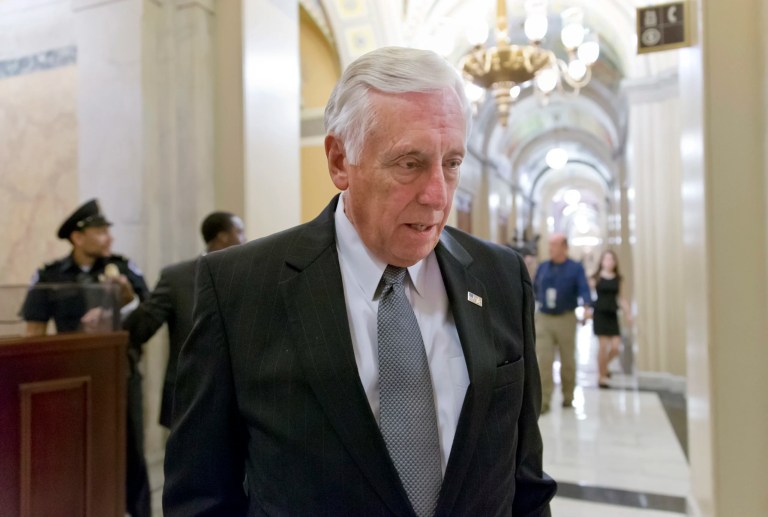 Minority Whip Steny Hoyer (D-MD), leaves the Capitol at the end of the night after a planned vote in the House of Representatives collapsed, Tuesday, Oct. 15, 2013, in Washington. Time growing desperately short, House Republicans pushed for passage of legislation late Tuesday to prevent a threatened Treasury default, end a 15-day partial government shutdown and extricate divided government from its latest brush with a full political meltdown.