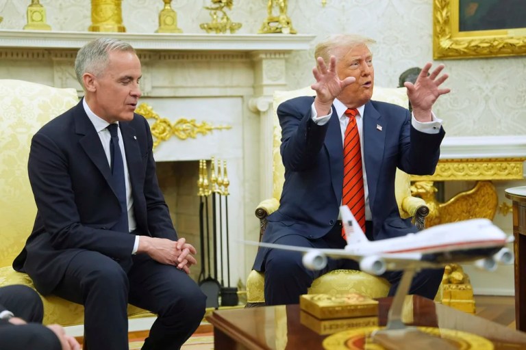 President Donald Trump meets Canadian Prime Minister Mark Carney in the Oval Office of the White House, Tuesday, May 6, 2025, in Washington.