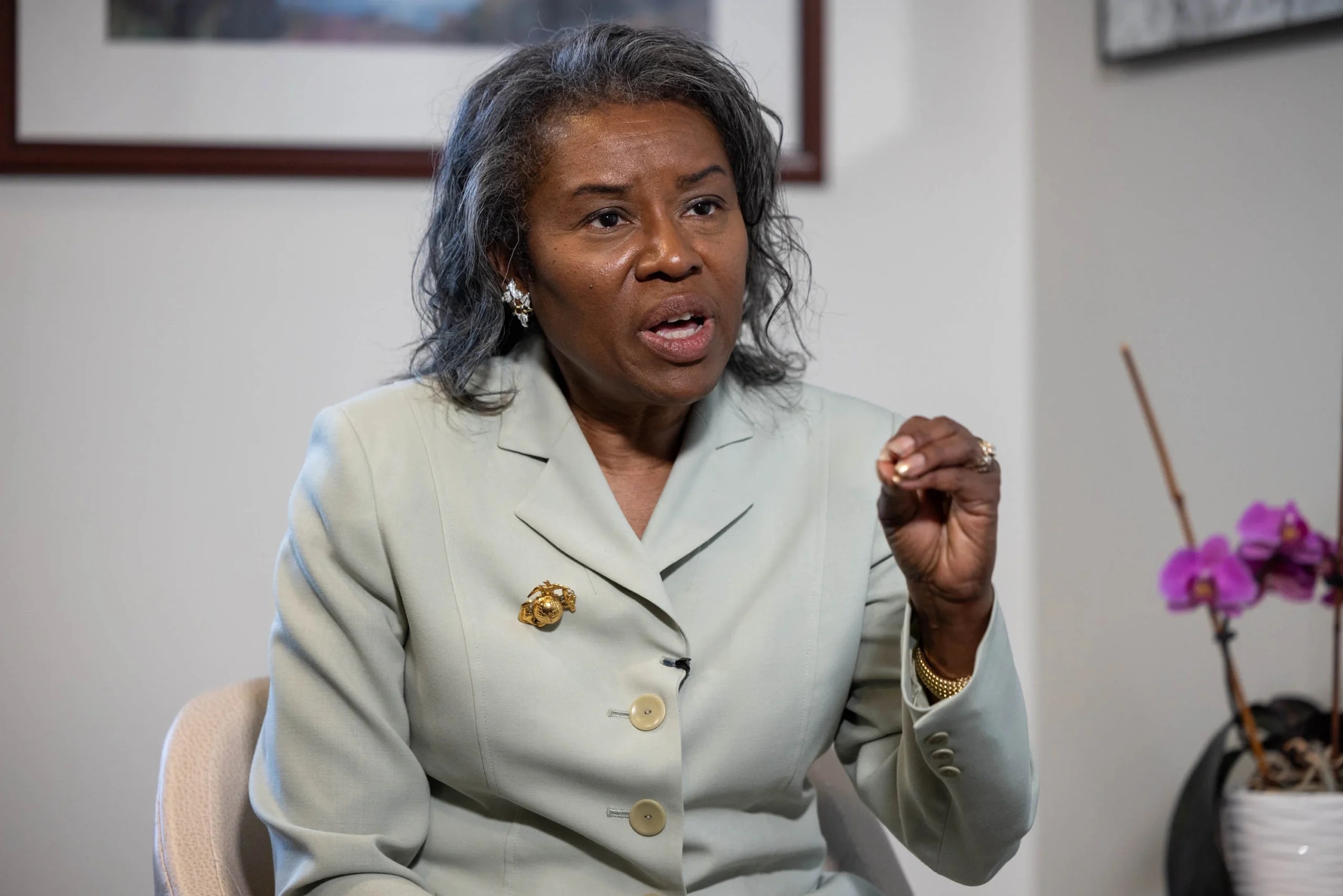 Lt. Gov. Winsome Earle-Sears (R-VA) poses for a photo before a sit down interview with the Washington Examiner. (Graeme Jennings/Washington Examiner)
