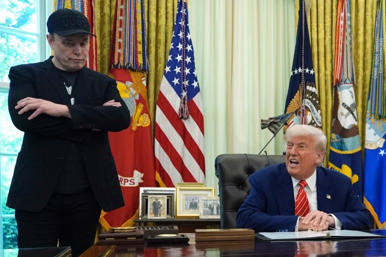 President Donald Trump speaks during a news conference with Elon Musk in the Oval Office of the White House, Friday, May 30, 2025, in Washington.