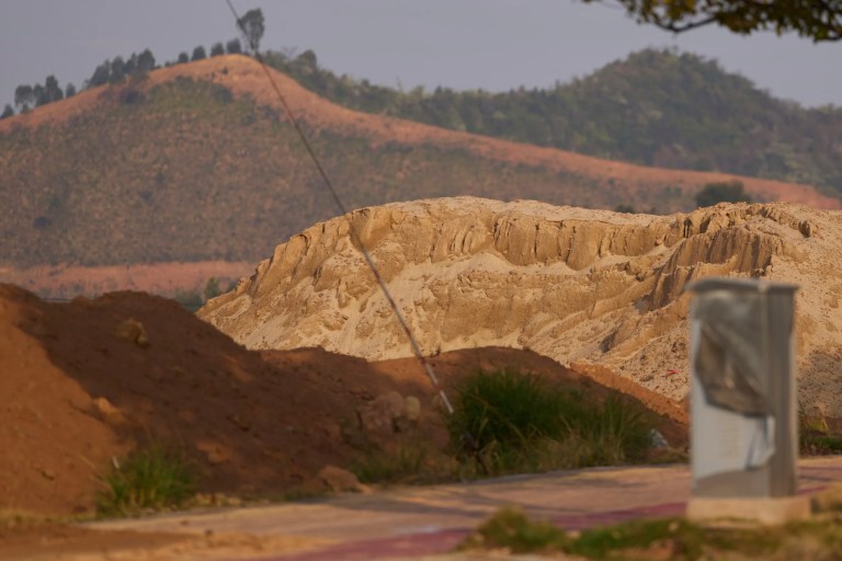 Piles of earth are seen in Ganzhou in southern China's Jiangxi province on March 19, 2025.