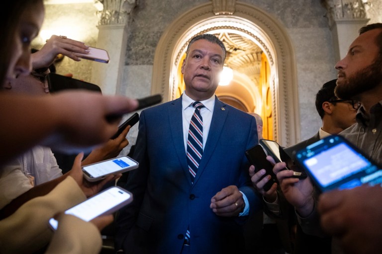 Sen. Alex Padilla (D-CA) speaks with reporters at the U.S. Capitol June 16, 2025.