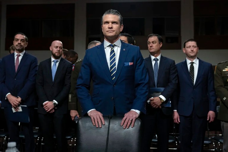 Department of Defense Secretary Pete Hegseth arrives to testify before Senate Armed Services Committee hearing on Capitol Hill in Washington, Wednesday, June 18, 2025. (AP Photo/Jose Luis Magana)