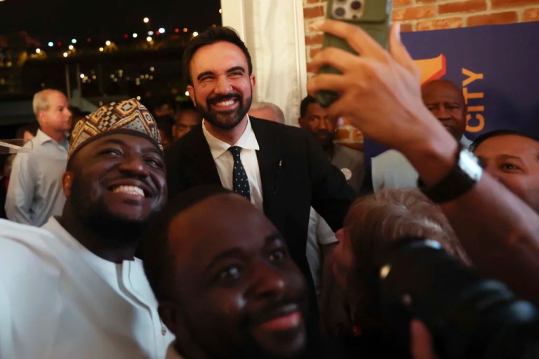 Democratic mayoral candidate Zohran Mamdani takes selfies with supporters after speaking at his primary election party, Wednesday, June 25, 2025, in New York. (AP Photo/Heather Khalifa)