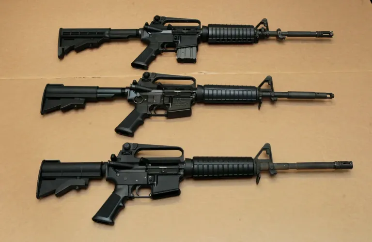 Three variations of the AR-15 assault rifle are displayed.