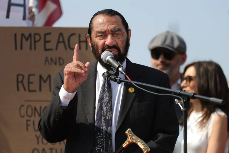 U.S. Representative Al Green (D-TX) speaks at a protest organized by We Are the Flood and Mayday Movement USA calling for the impeachment of President Donald Trump near the U.S. Capitol in Washington, D.C. on June 6, 2025