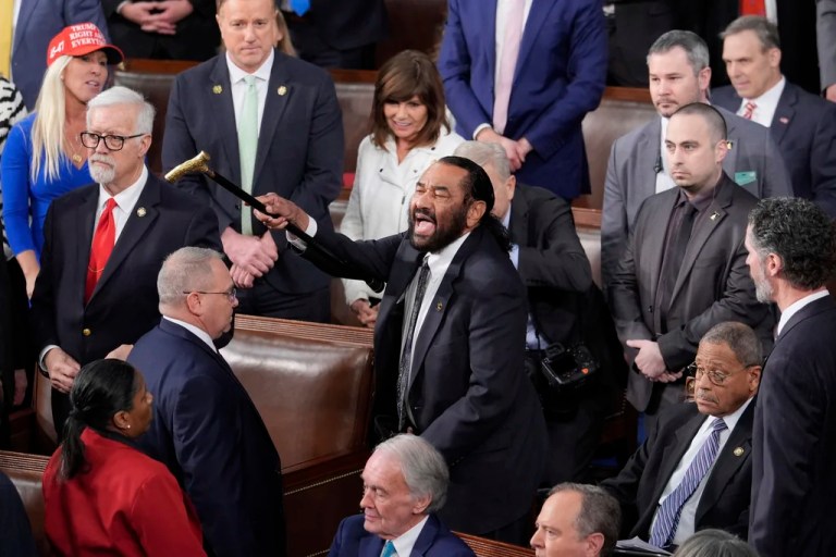 Rep. Al Green, D-Texas, disrupts President Donald Trump's address to a joint session of Congress at the Capitol in Washington, Tuesday, March 4, 2025, and is escorted out. (AP Photo/J. Scott Applewhite)