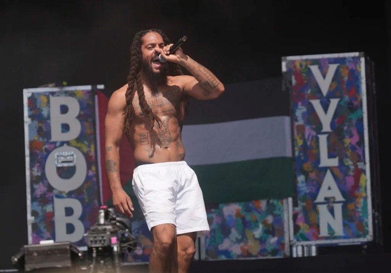 Bob Vylan perform on the West Holts Stage, during the Glastonbury Festival at Worthy Farm in Somerset. England, Saturday, June 28, 2025.