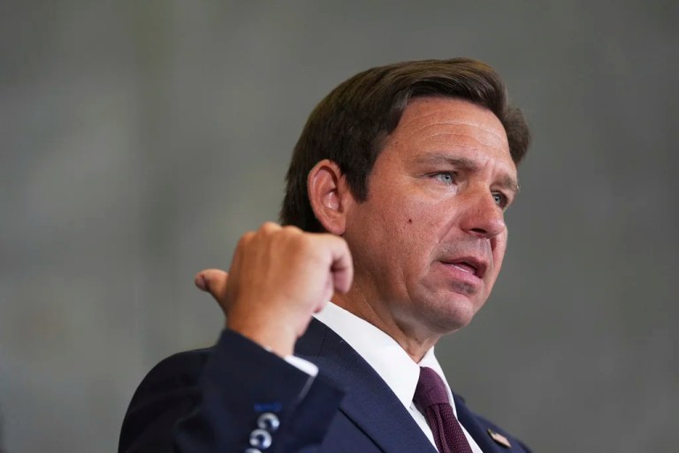 Gov. Ron DeSantis speaks during a press conference about a recent immigration enforcement operation, at the South Florida office of U.S. Immigration and Customs Enforcement and Enforcement and Removal Operations, Thursday, May 1, 2025, in Miramar, Fla.