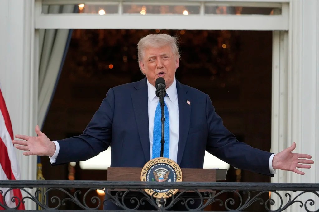 President Donald Trump speaks during a summer soiree on the South Lawn of the White House, Wednesday, June 4, 2025, in Washington. (