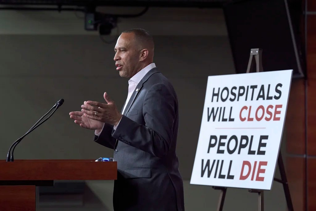 House Minority Leader Hakeem Jeffries, D-N.Y., tells reporters he agrees with Elon Musk's criticism of President Donald Trump's spending and tax bill, calling it a "disgusting abomination," during a news conference at the Capitol in Washington, Tuesday, June 3, 2025. 