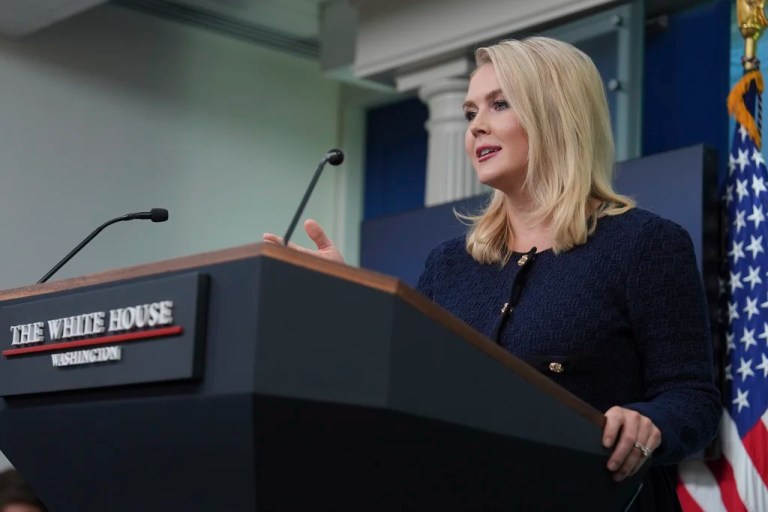 White House press secretary Karoline Leavitt speaks during a briefing at the White House, Tuesday, June 3, 2025, in Washington.