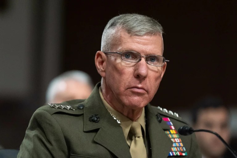 Commandant of the Marine Corps Gen. Eric Smith testifies before a Senate Committee on Armed Services hearing to examine the posture of the Department of the Navy in review of the Defense Authorization Request for fiscal 2026 and the Future Years Defense Program on Capitol Hill, Tuesday, June 10, 2025, in Washington.