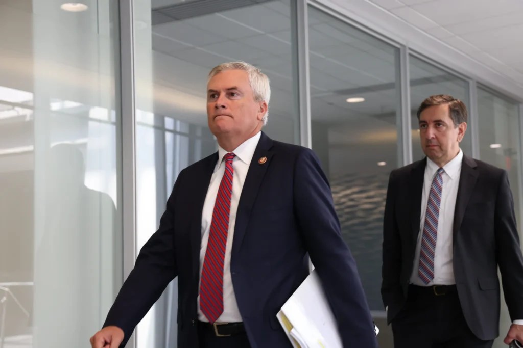 James Comer arrives on Capitol Hill for a closed-door interview with Neera Tanden, President Joe Biden's former aide, on June 24, 2025. The House Oversight Committee has been investigating Biden's White House autopen use. (Graeme Jennings/Washington Examiner)