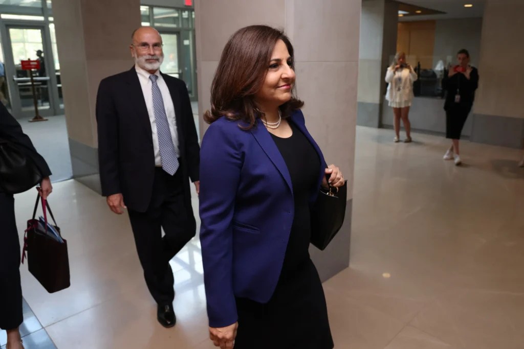 Neera Tanden, a former White House aide, appears on Capitol Hill for a closed-door interview on President Joe Biden's use of the autopen on June 24, 2025. The House Oversight Committee has been investigating Biden's White House aides and whether there was a health cover-up. (Graeme Jennings/Washington Examiner)
